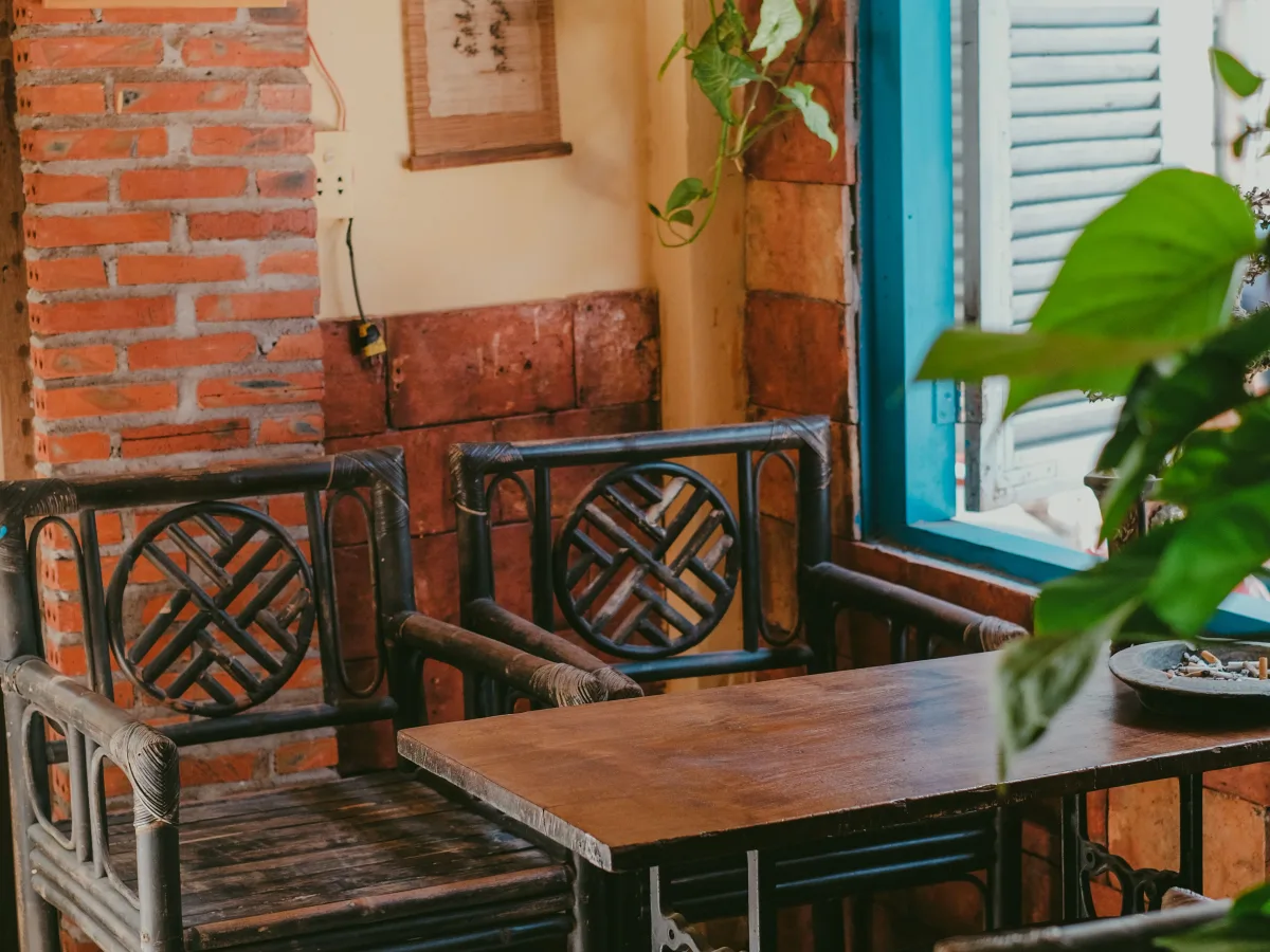 Cafe tables with bamboo chairs