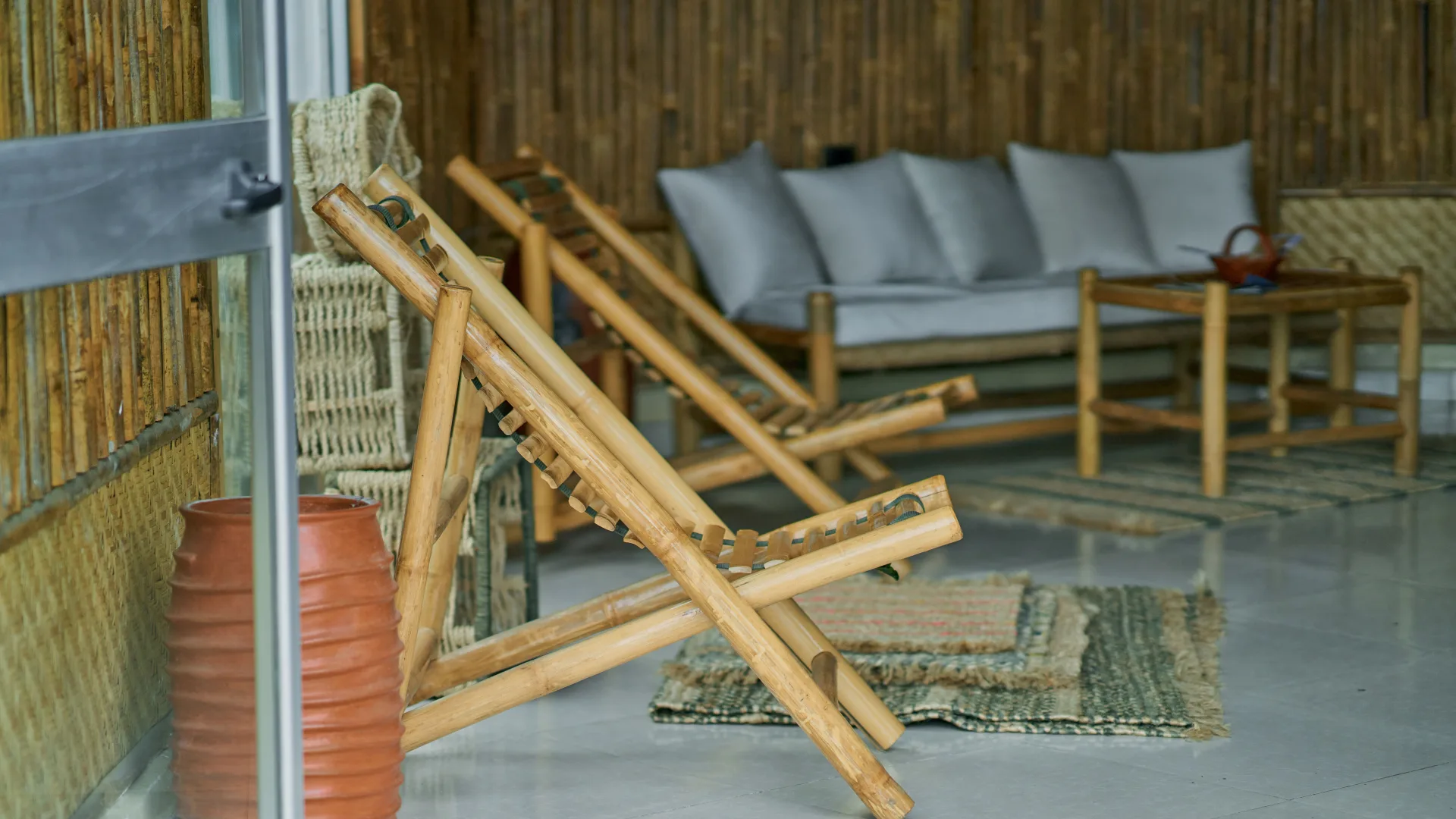 Bamboo lounge furniture in a hospitality interior
