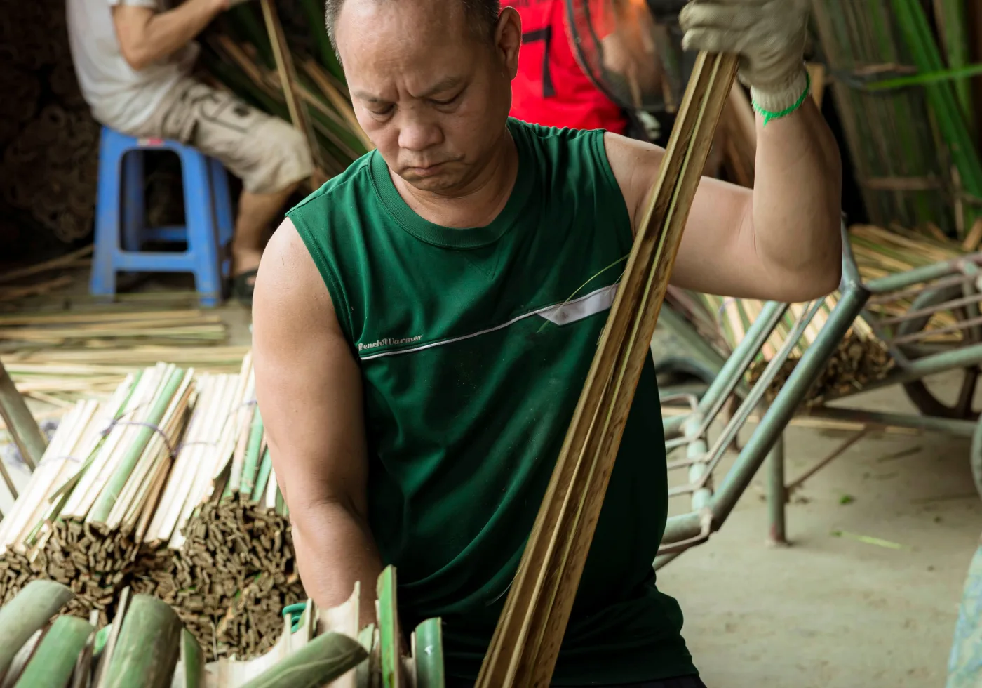 Bamboo material being prepared in a workshop